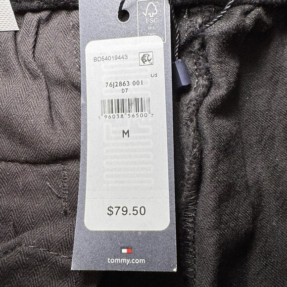 Tommy Hilfiger Black Logo Drawstring Joggers size Medium Cotton Linen - Picture 7 of 9